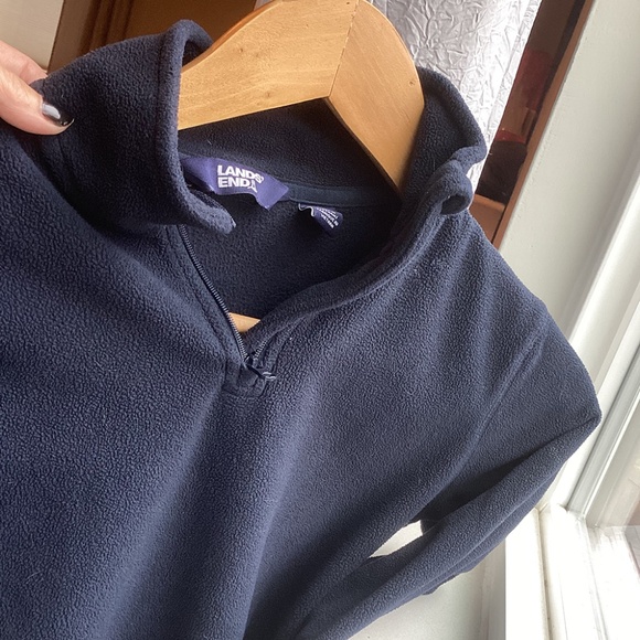 Lands' End School Uniform Kids Lightweight Fleece Quarter Zip Pullover - Navy - Picture 2 of 5